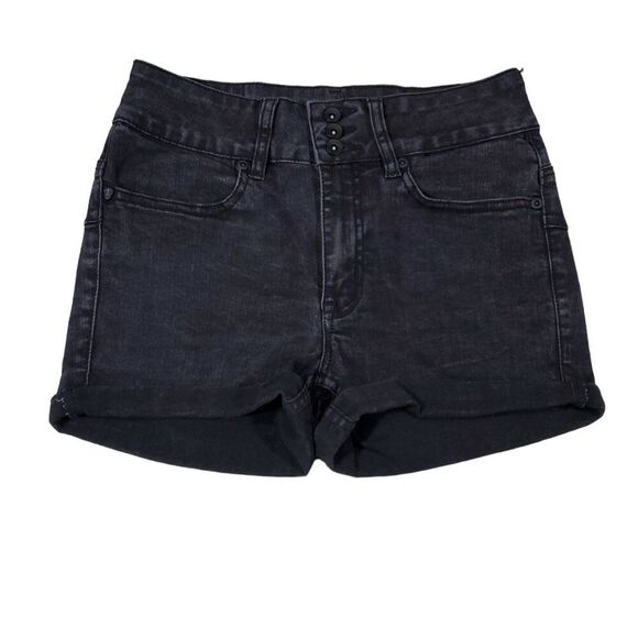 Hot Topic Blackheart High Rise Super Skinny Shorts Stretch Denim Size 3 Black - Picture 1 of 14